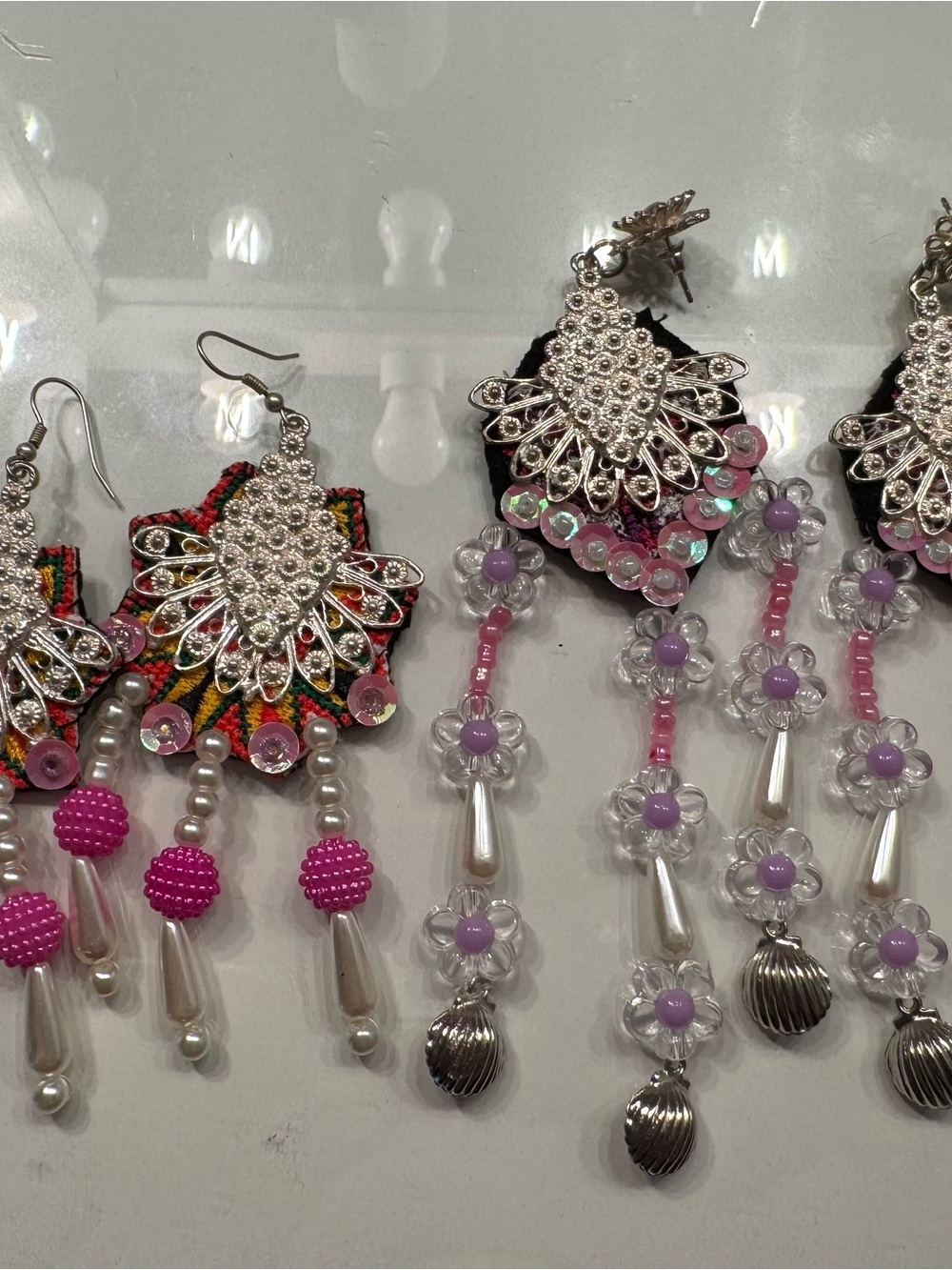 Hmong Floral Beaded Drop Earrings